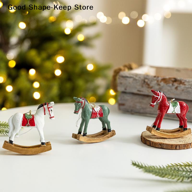 1pc Resin Rocking Horse DIY Craft Collection Gift Decoration Home Christmas Ornament Vintage Style For Tree Hanging Home Decor