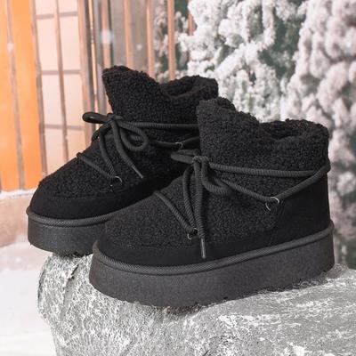 Botas de nieve de gran tamaño con suela gruesa y tiras cruzadas, nuevas y engrosadas de caña media para otoño e invierno, pero botas para mujer que abrigan las rodillas