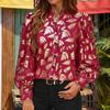 Mote dame casual vår høst plante trykk langermet stand-krage bluser & skjorter