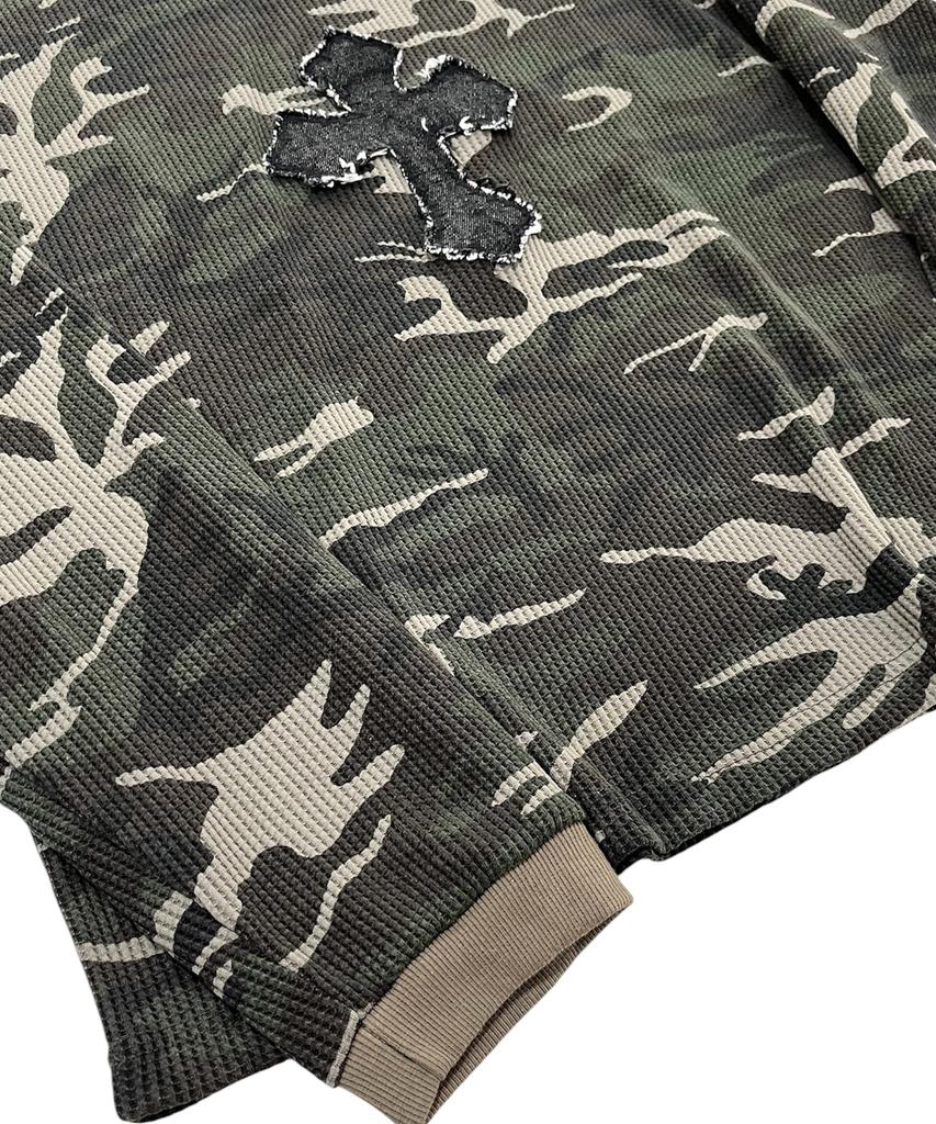 SK8ER ROCK Cross Camouflage Waffle T-Shirt (Khaki)