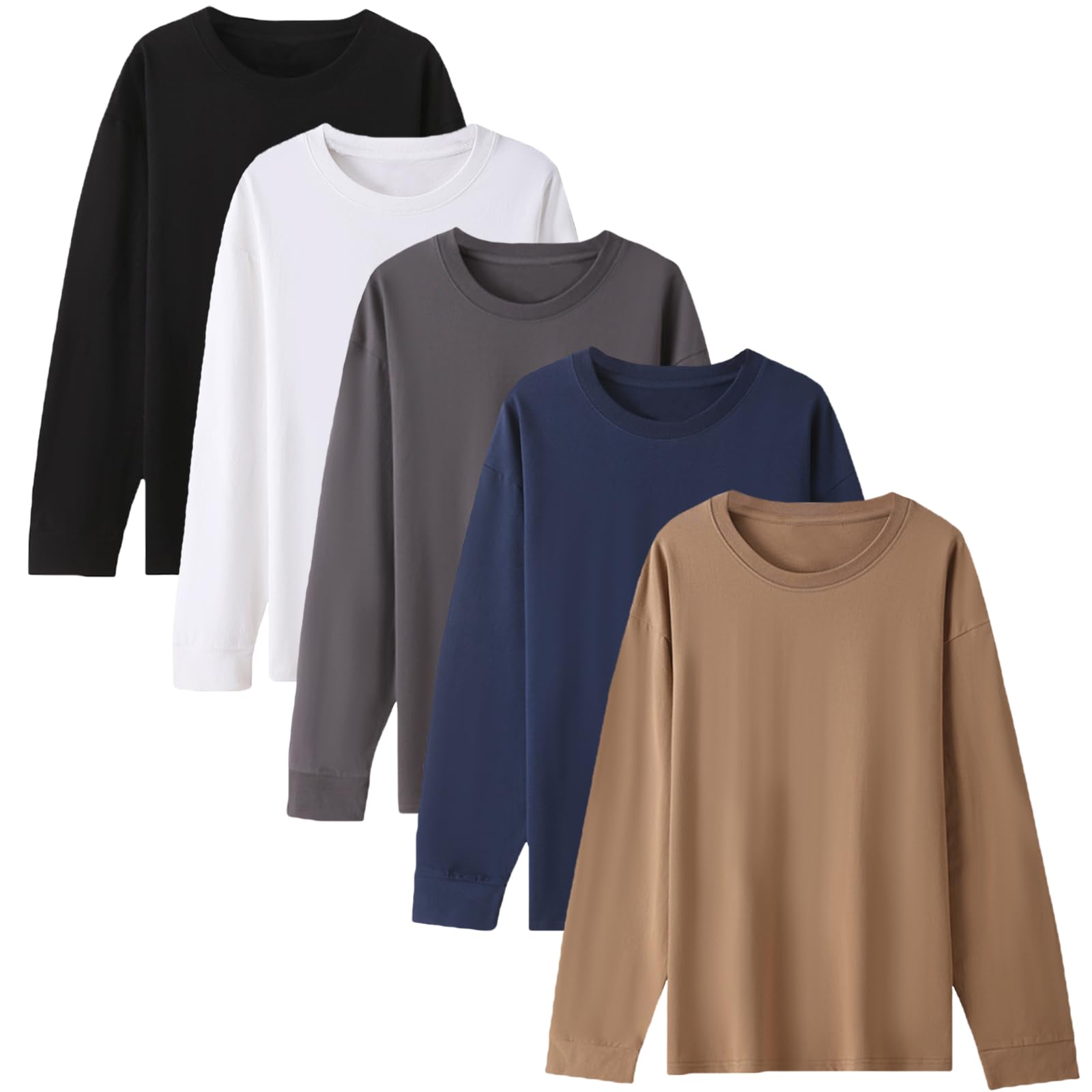 

[NCFBAG] Men s Long Sleeve T-Shirts, 100% Cotton, 3-Pack or 5-Pack, Inner Shirts, Solid Color, Antibacterial and Odor Resistant, Moisture-Wicking, Qui