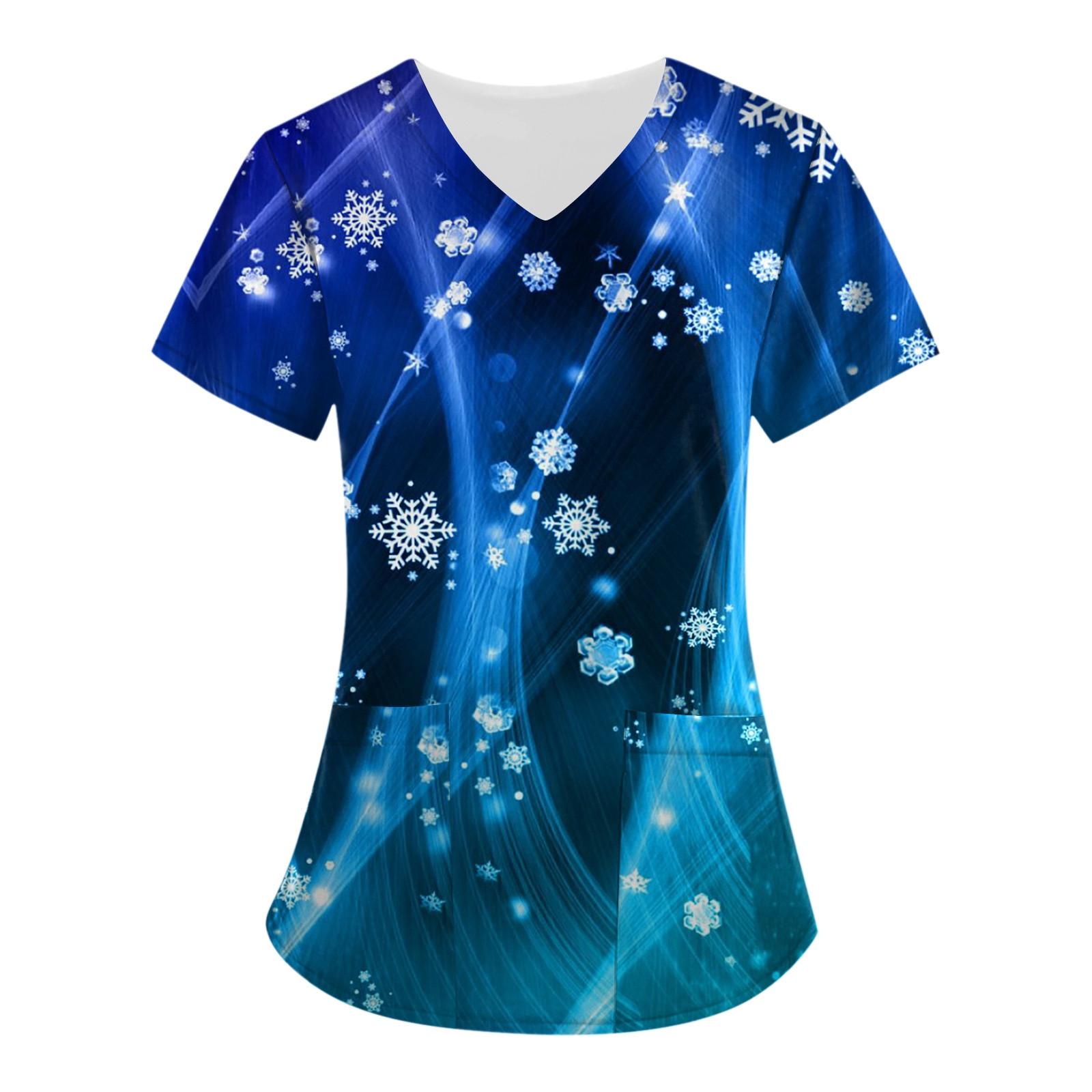 

Рабочая форма большого размера с принтом, топ, женский пуловер с короткими рукавами и v-образным вырезом, рождественская футболка, рабочая одежда, футболка с карманами XL