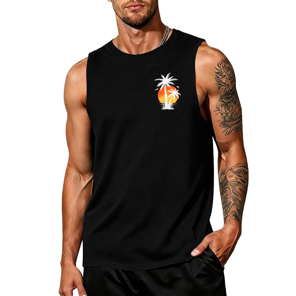 Men's Loose And Casual Hawaiian Print Sleeveless Shirt