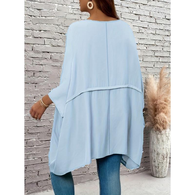 New Large Size Spring/Summer Loose Batman T-shirt Top Round Neck Fashion Casual Blouse Solid Color Irregular Elegant Shirts Loose Simple Long Tops