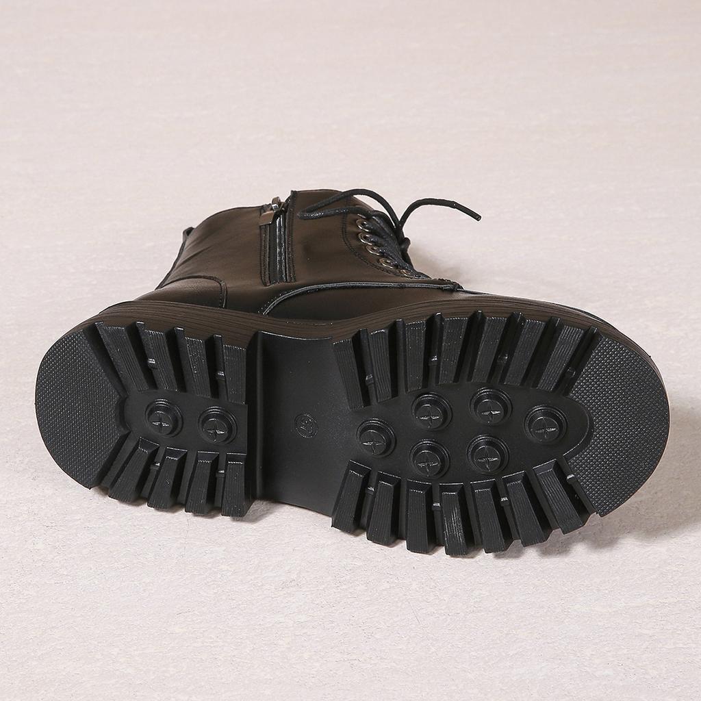 Comfort Wide Leg Platform Leather Ankle Boots Women Plus Size 42 Autumn Winter  Lace Up Motorcycle Boots Woman Short Botas