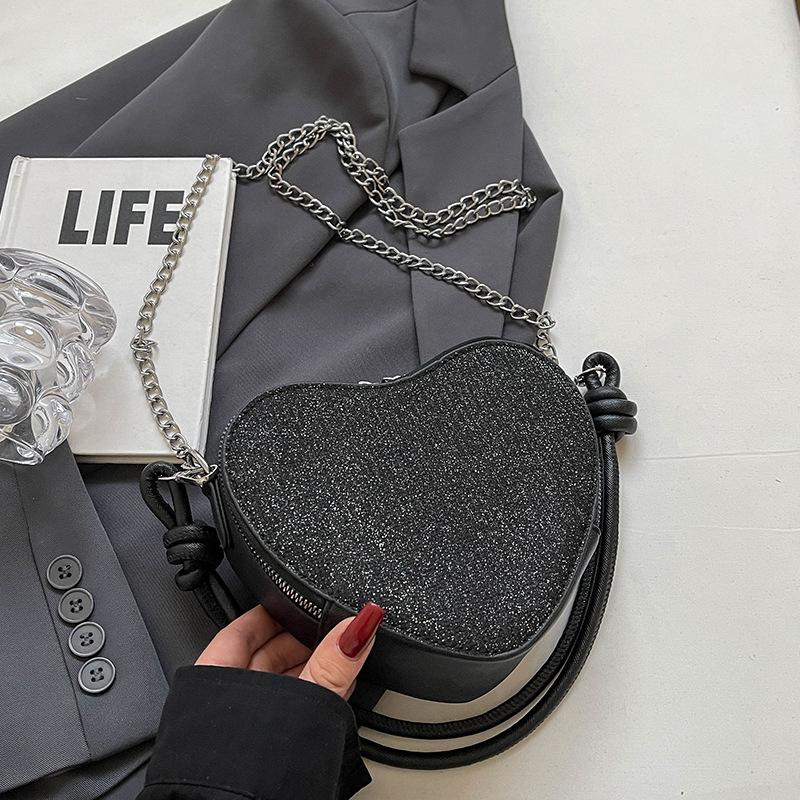 

Сумка в форме сердца Shiny Girl, популярная женская сумка Love, модная цепочка высокого класса, сумка-мессенджер через плечо. чёрный