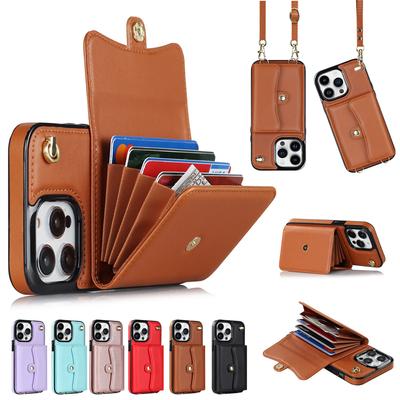 Étui portefeuille en cuir avec sangle diagonale et support, pour iPhone 15 Plus 14 Pro 13 Mini 12 Pro Max 11 Pro Max SE 2020 XS XR 8 7