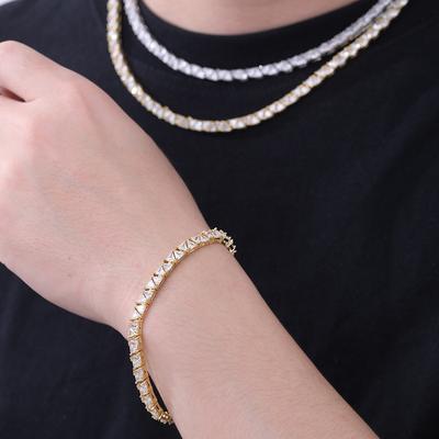 European and American Hip Hop Ins Style Full of Zircon Tennis Chain Geometric Design Unisex Personalized Fashion Jewelry
