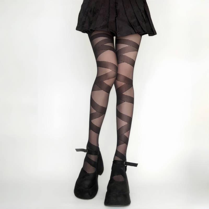 Neue Sexy Dünne Damen Strumpfhosen Mode Goth Rocker Kreuz Bandage Riemen Hosen Strumpfhosen Strümpfe Großhandel Drop Ship