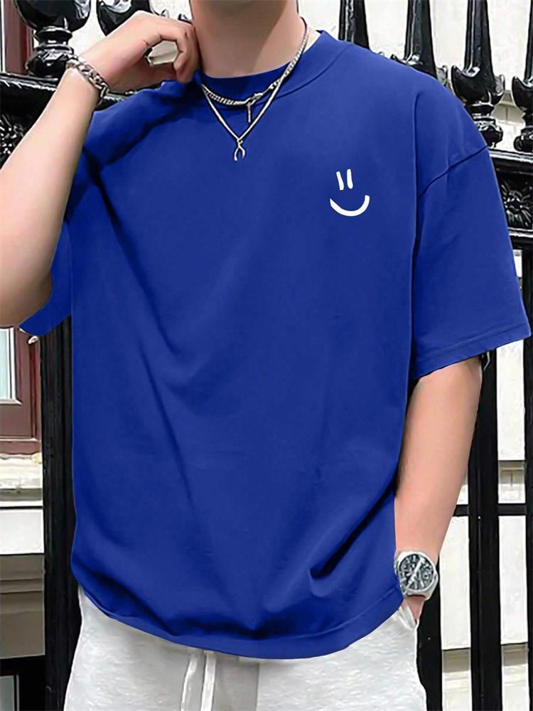 Funny Smily Face Print Tshirt Men Summer Casual Round Neck Short Sleeve Clothes Harajuku Unisex Cotton Tee Streetwear Tops
