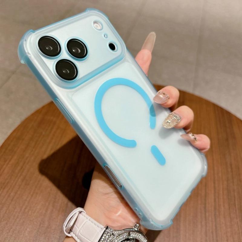 Luxury Magnetic Translucent Airbag Bumper Case for 17 Air 16 15 14 13 12 Pro Max Plus for Magsafe Shockproof Back Cover