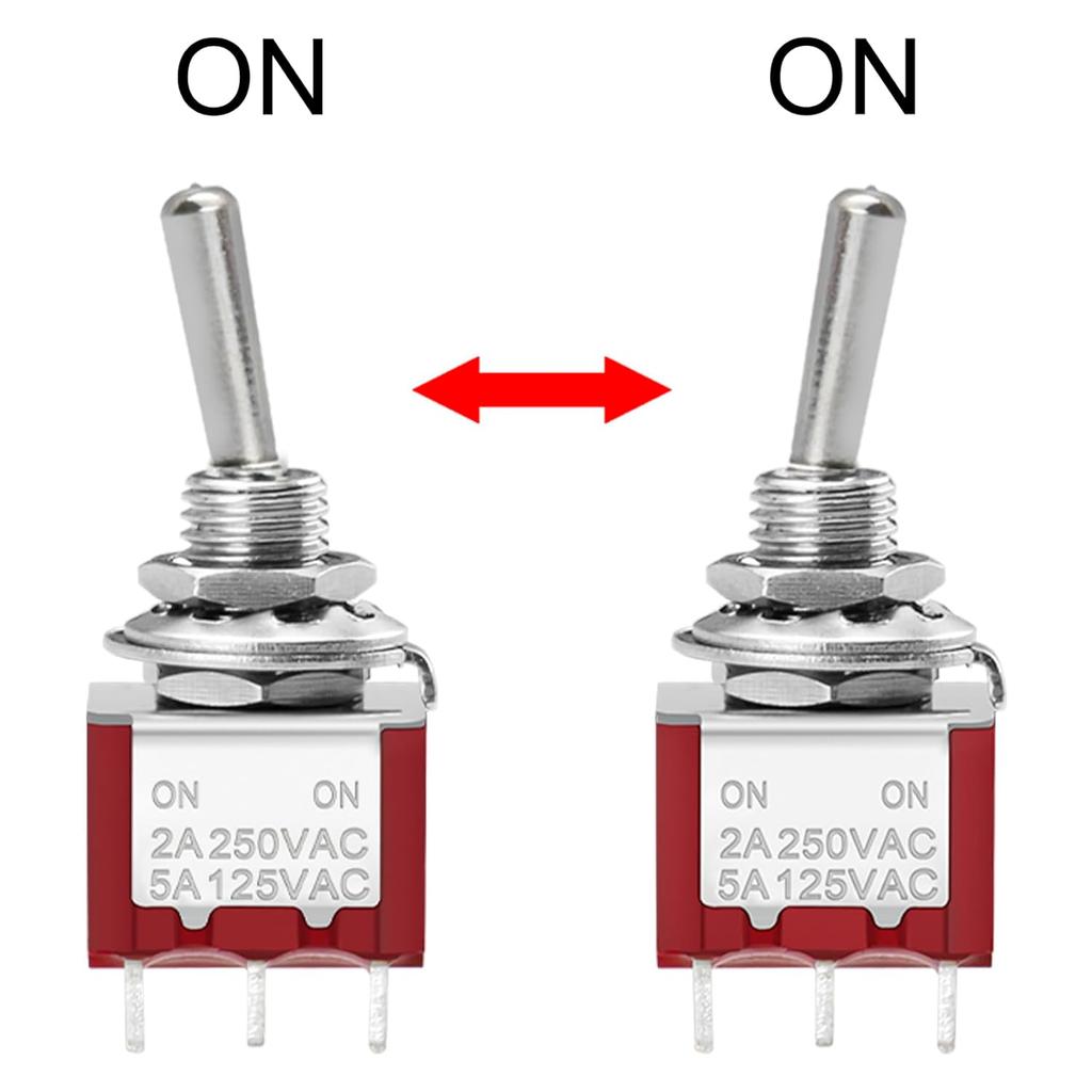 Heschen Miniature Toggle Switch MTS-202 ON-ON DPDT 6 Pin, 2A 250V, 5A 120V, with Waterproof Cap, Pack of 5