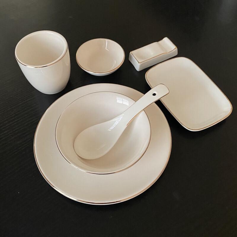 777 Hotel New Chinese Style Gold Rim Ceramic Tableware Set