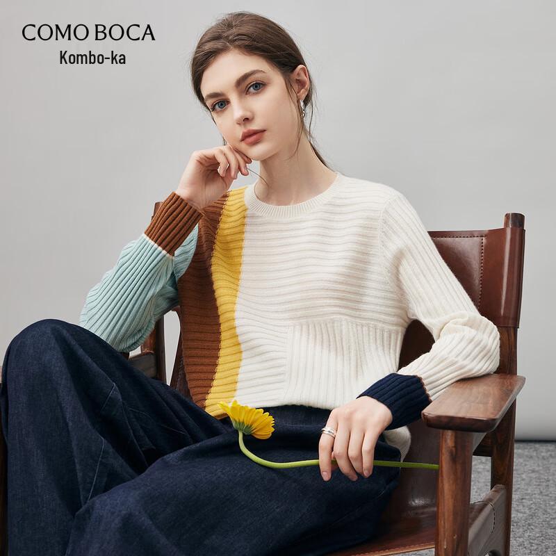 

Женский свитер из 100% кашемира с круглым вырезом и цветными блоками L