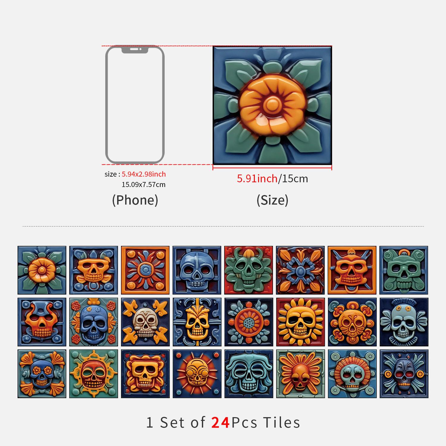 

24 шт./компл. мексиканская плитка на фартук, наклейки на стену для кухни и ванной комнаты, утолщенные водонепроницаемые и съемные самоклеящиеся обои 15*15cm 24Pcs