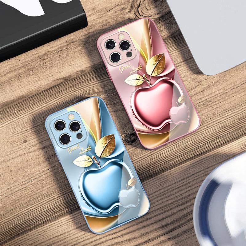 Apple Golden Leaves For iPhone 16 E 15 14 13 Plus 12 Mini 11 Pro Max XR Xs Max 16E X 7 8 6 6S 2022 Tempered Glass Phone Case