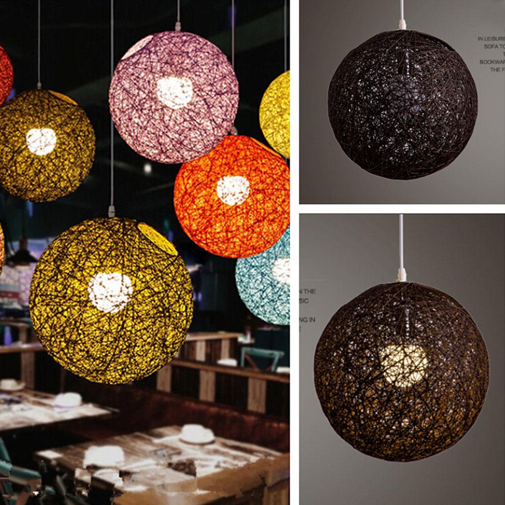 20cm Rattan Ball Lampshade Light Case Hanging Pendant (No Light Source) with E27 Suspension Wire & Round Sucking Disk
