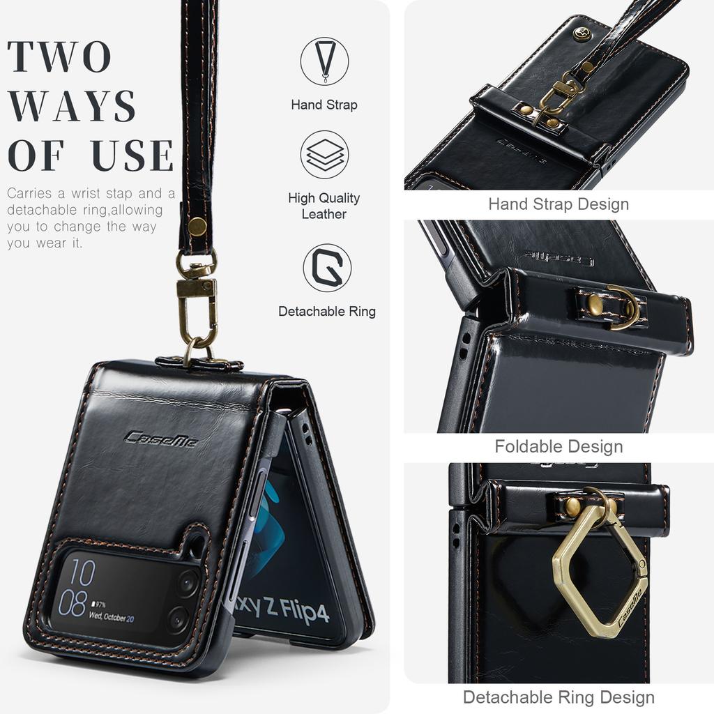Leather Protection Phone Case For Samsung Galaxy Z Flip4 Flip 4 5g Zflip4 Non -Slip Phone Strop Ring Cover For Samsung Flip4