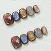 10Pcs Short Oval Cat Eye Press On Nails Blue Brown Full Coverage False Tips Autumn Winter Removable Wearable Manicure For Women