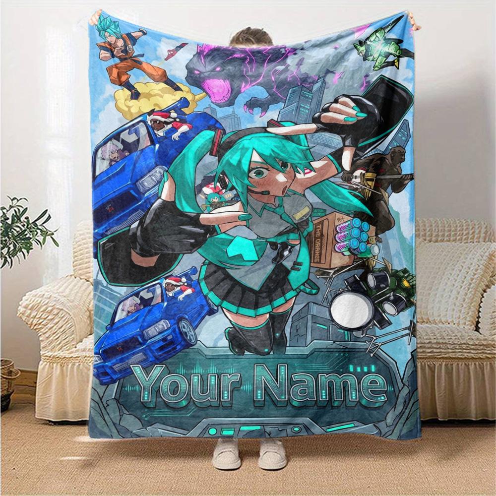 Name Custom Anime Miku Print Flannel Blanket High Quality Warm Comfortable Cover for All Seasons Perfect for Gifts Home Decor