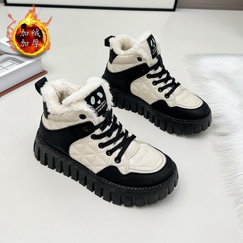 

Fashion Thick Soled Women s Cotton Shoes 2024 New Winter High Top Warm Dad Shoes Versatile Casual Sports Vulcanized Platform Sneakers 35 чёрный