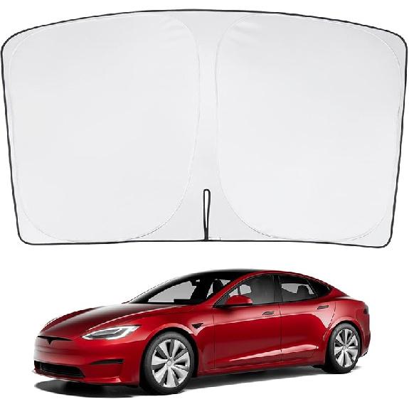 BASENOR 2017-2026 Tesla Model Y Model 3 Windshield Sunshade, Folding Front Window Sun Shade Full Cover, Heat UV Protection Visor Accessories