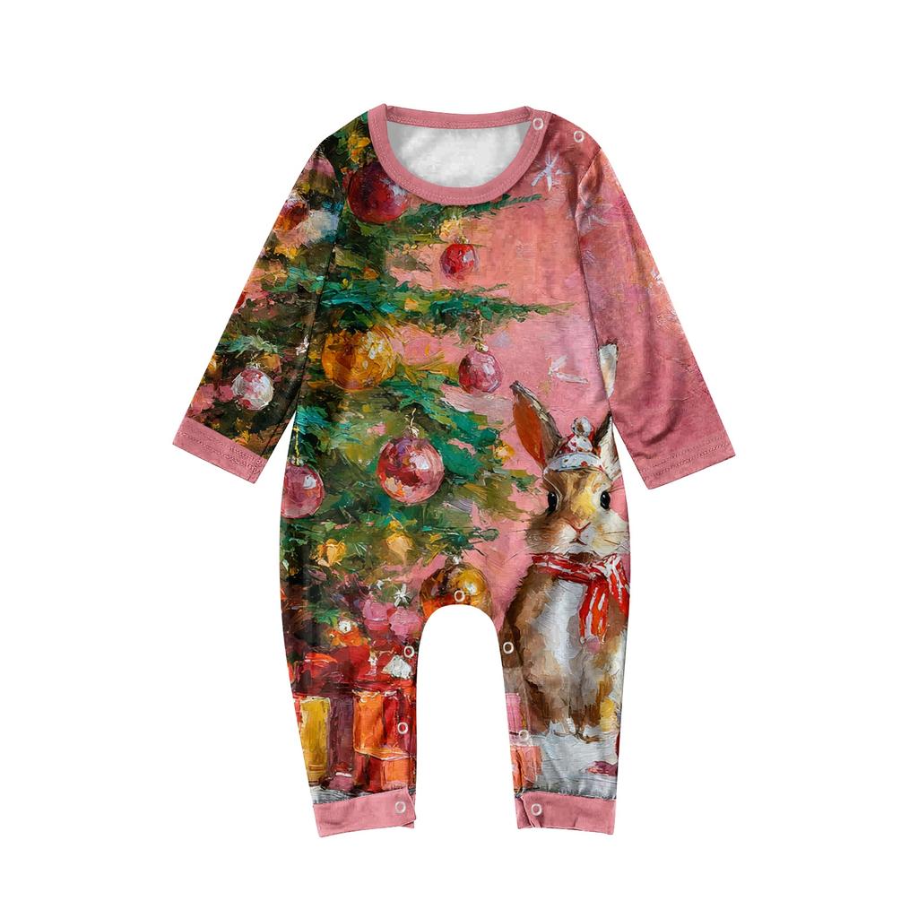 Parent Child Outfit - Christmas Printed Home Outfit Set With Shoulder Length Long Sleeved Top And Pants Set