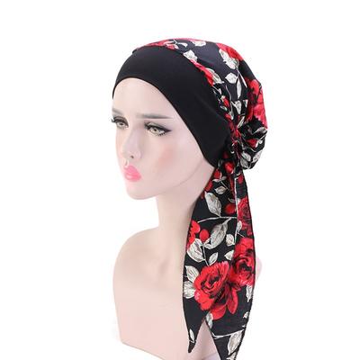 Turbanmütze mit langem Schwanz und Blumenmuster für Damen