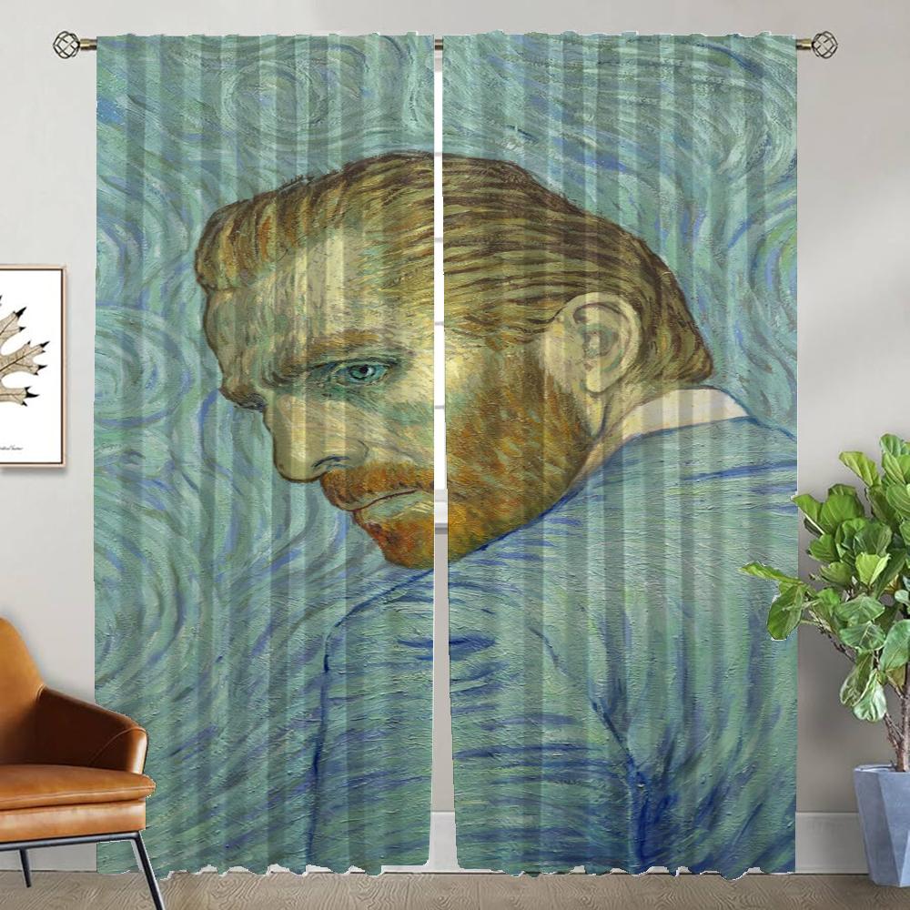 Van Gogh Window Curtain for Room 2 Panel Modern Living Room Curtains Partition Home Interior Curtains Tulle for Bedroom Shades