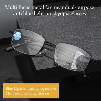 Square Eyeglasses Reading Glasses Progressive Multi-Focus Reading Glasses Men Anti-blue Light Near Far Presbyopia Eyeglasses