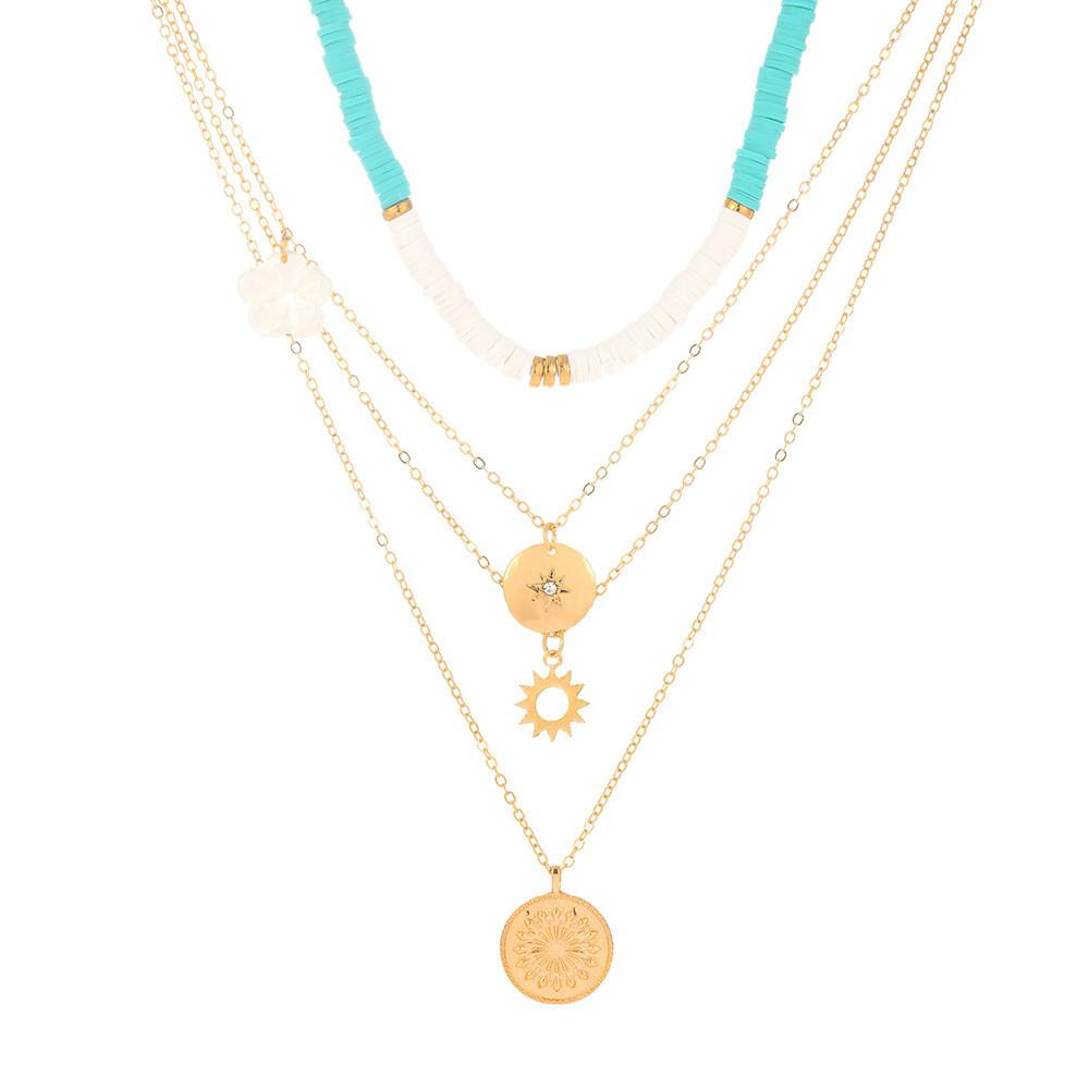 Elegant Floral Alloy Necklace For Women Featuring Layered Geometric Design And Unique Sun Motif