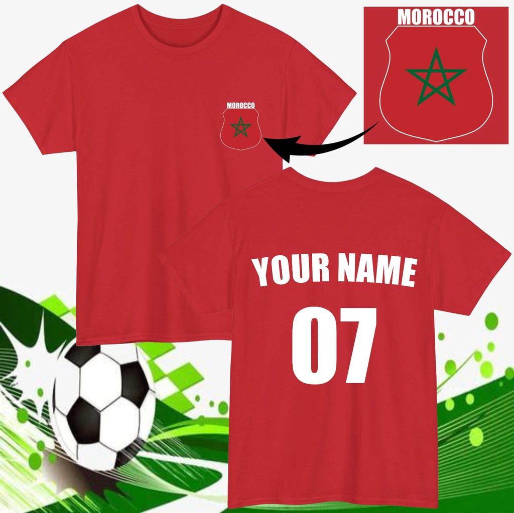 Maglietta da Calcio Marocco Personalizzata Nome Numero Personalizzato Regalo per Fan Maglietta Unisex Top