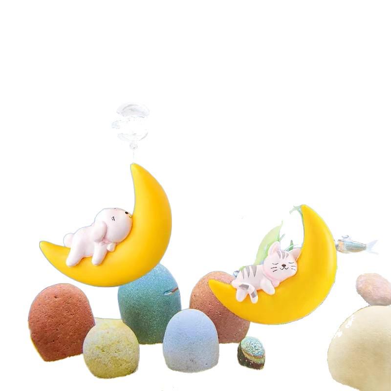 Floating Little Witch & Moon Cat Aquarium Ornament Set