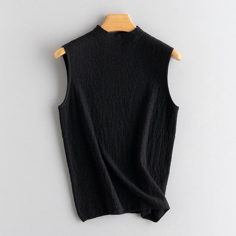 

68-Count Fine-Spun Sleeveless Women s Cashmere Sweater - 100% Pure, Textured, Semi-High Neck Base Layer Large чёрный