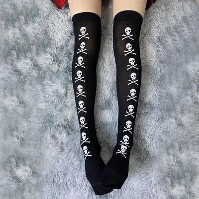 Totenkopf Overknee-Socken & Handschuhe für Halloween Cosplay - Blutrotes Design