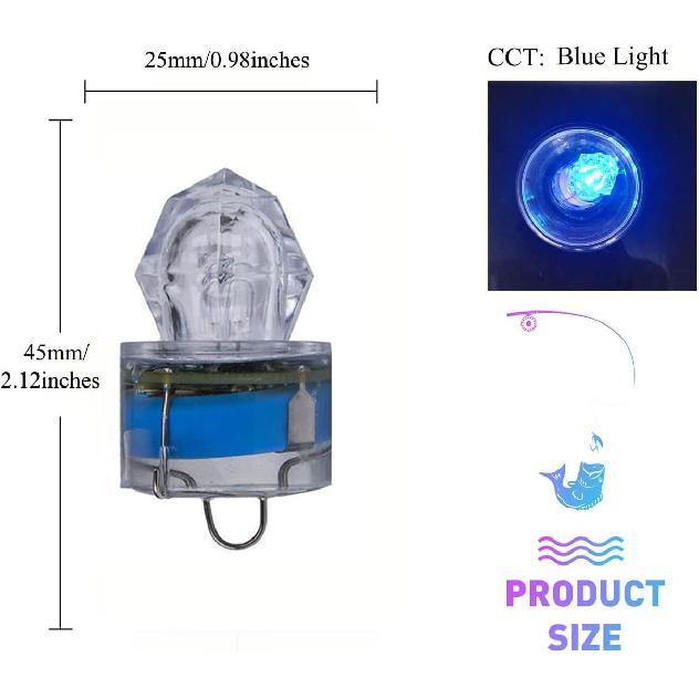 LED Fishing Light (10-Pack) Underwater Deep Drop Lights Waterproof Diamond Tubular Underwater Fishing Lure Blue Light Attractants for Tuna Swordfish