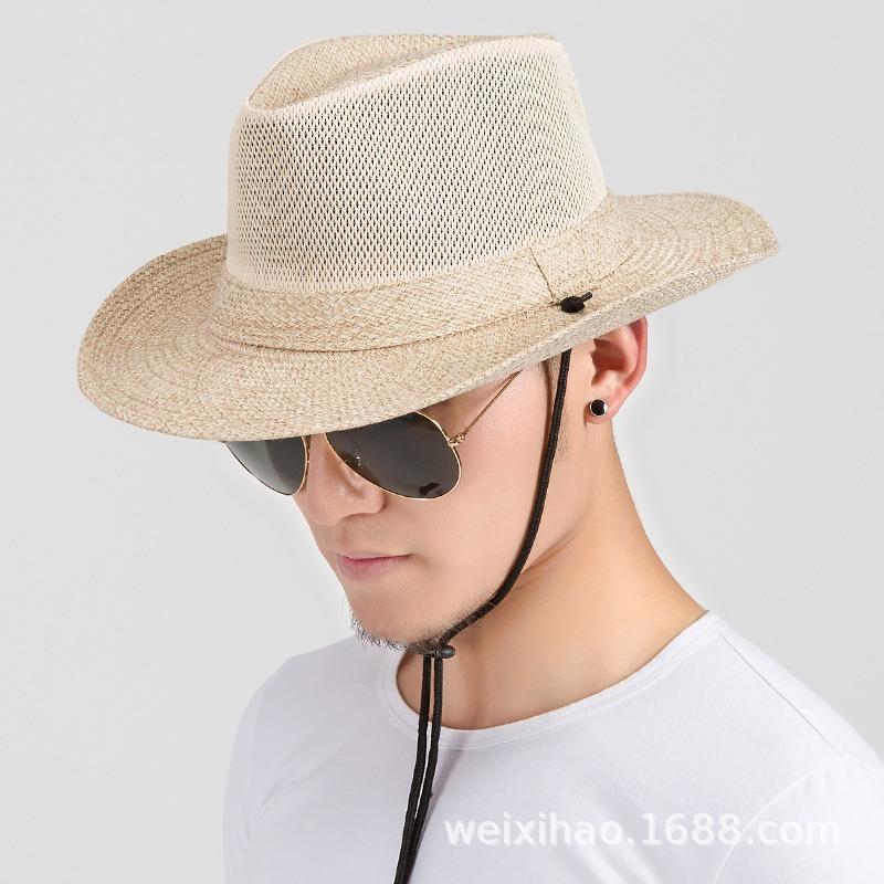 Straw Hat Men's Spring and Summer Outdoor Construction Site Sunscreen Hat Breathable Sun Hat Casual Visor Hat Top Hat Fishing Hat