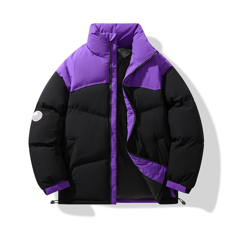 Winter Couple Stand-up Collar Color Matching Thickened Warm Trend Loose Cotton-padded Clothes
