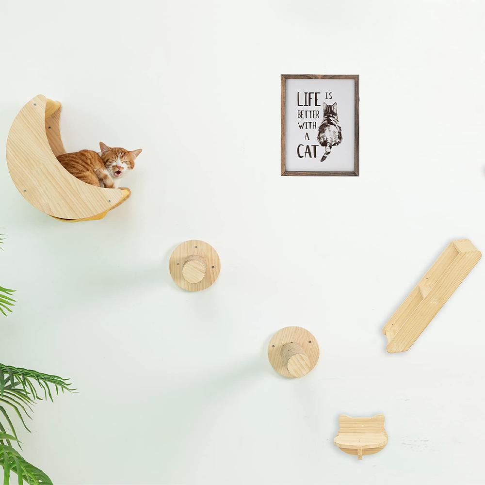 Cat Climbing Shelves Wall Mounted Cat Hammock and Steps Walking Jumping Platform for Wooden Furniture Kitty Playing and Sleeping