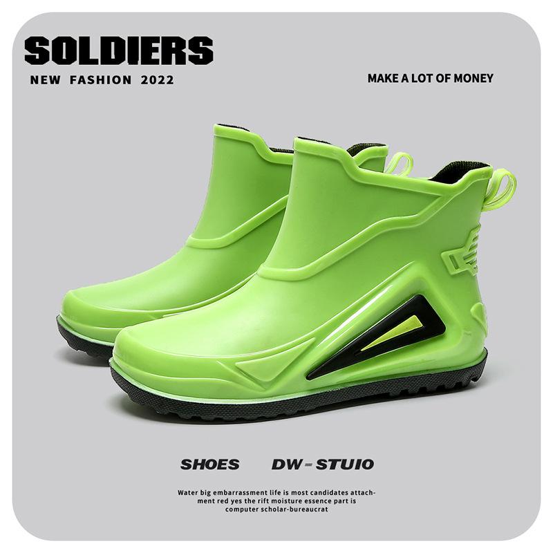 Mechanical wind and rain shoes men's summer waterproof and non-slip rain boots trendy medium tube thick-soled takeaway rider car wash