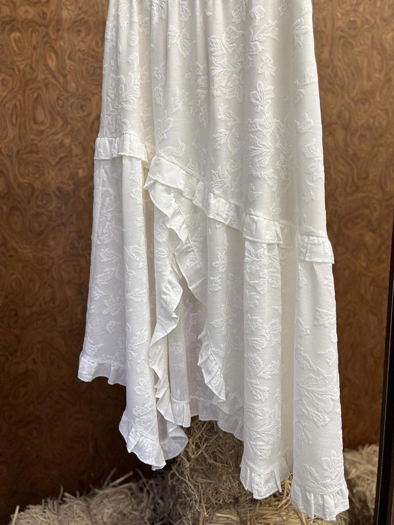 AS Designer 2026 Spring Irregular Dark Jacquard Ruffle Lace Skirt