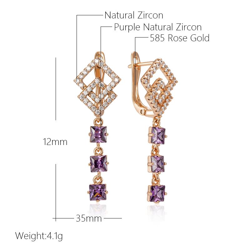 Fashion  Rose Gold Long Drop Earrings For Women Unique Purple Natural Zircon Accessories Bride Wedding Jewelry