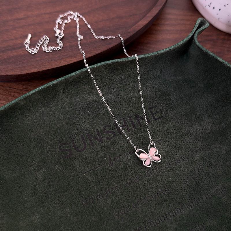 

Розовое ожерелье-бабочка, женское двухслойное колье, легкая роскошная маленькая серебряная цепочка на ключицы, аксессуары