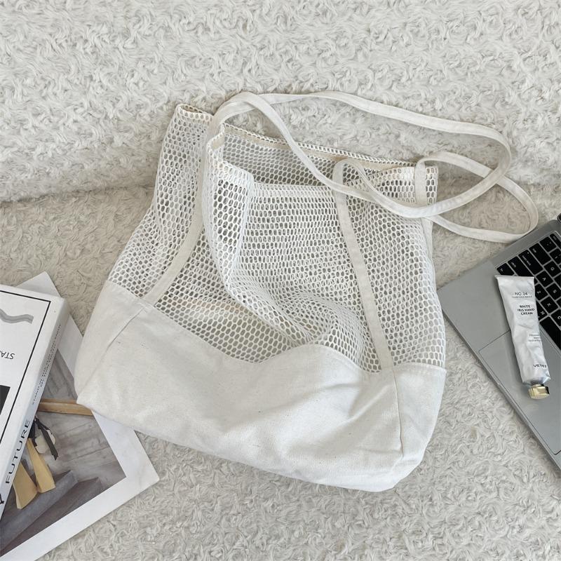 

51 однотонная полая сумка-тоут большой вместимости сетчатая дорожная пляжная сумка сумка через плечо холщовая сумка для покупок женская белый