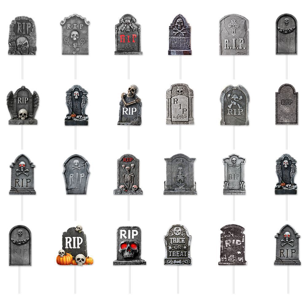 New Style, Halloween Party Decoration, Creative Tombstone Design, 24pcs, Baking Cake Small Flag, Party Decoration Plugin