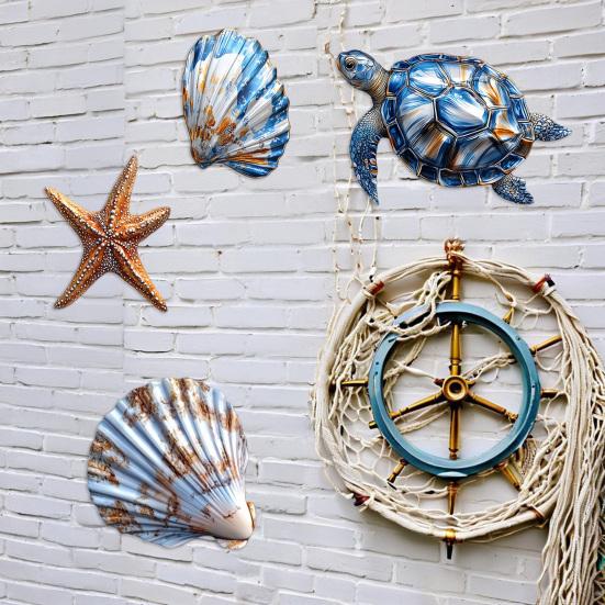 3/4Pcs/Set Wooden Fish Wall Decoration Farmhouse Rustic Nautical Turtle Shell