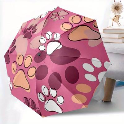 1 pièce empreintes de pattes Amoureux des animaux Ouverture/fermeture automatique, Parapluie pliant portable toutes saisons, Voyage, Quotidien, Événements formels - Parasol compact de luxe, Extérieur