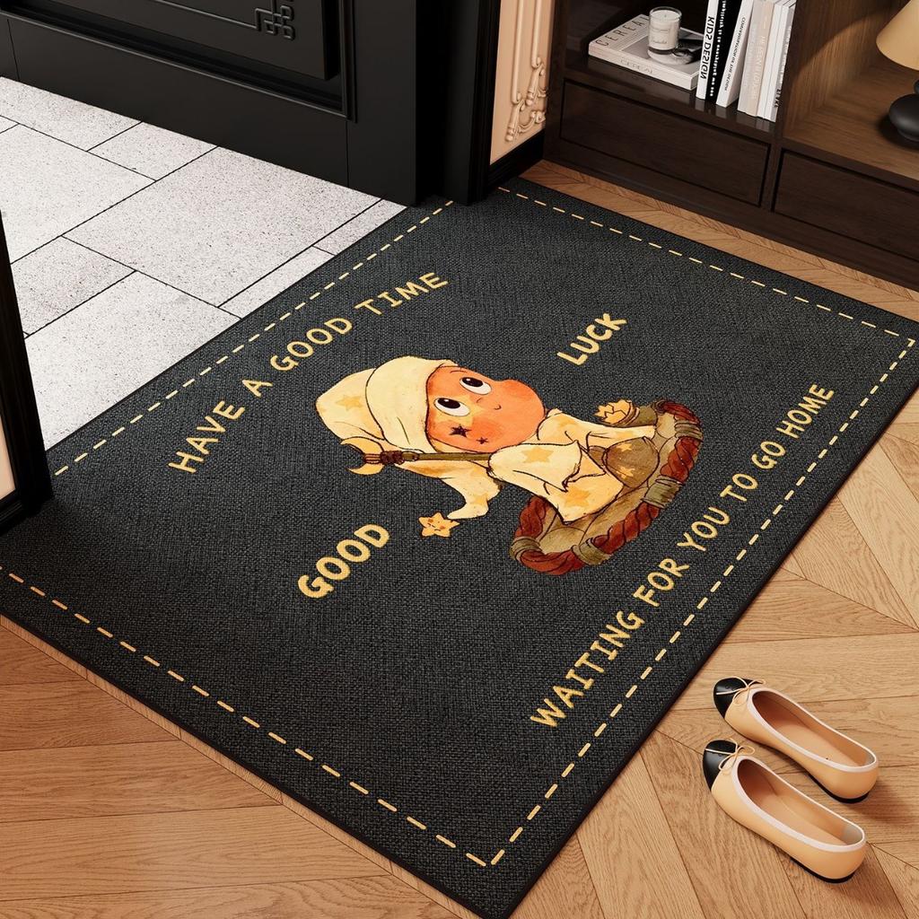 Cartoon Crystal Velvet Floor Mat, Scraping Mud And Rubbing Soil, Porch Foot Pad, Black DirtResistant NonSlip Pad, WaterAbsorbing Door Carpet