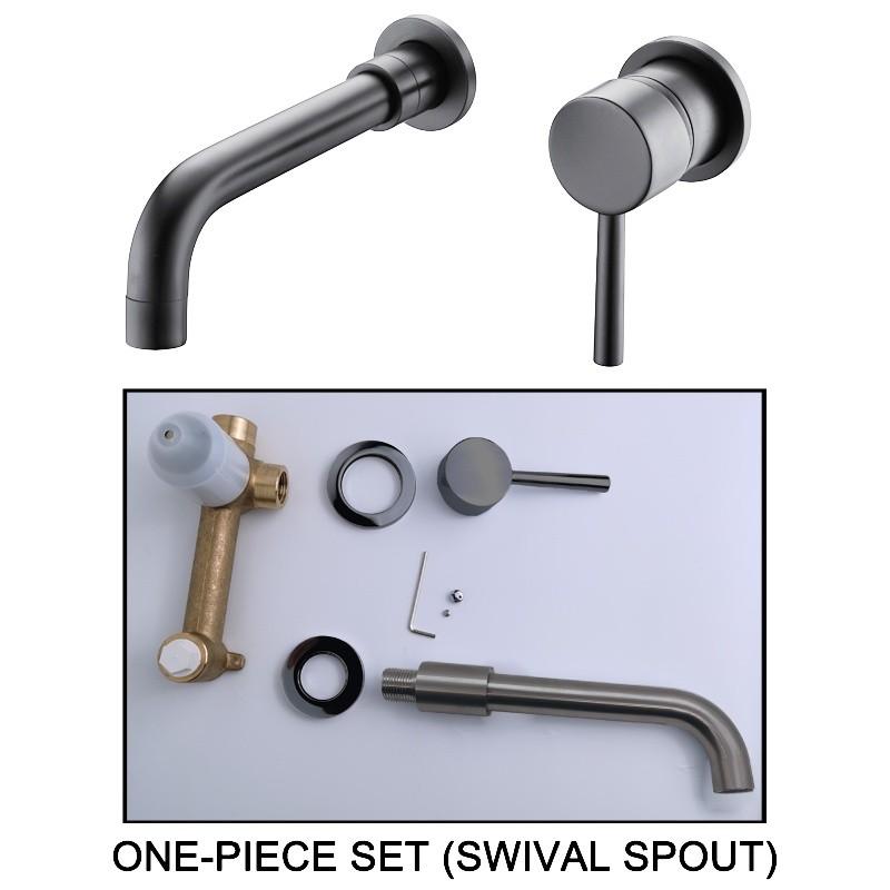 Concealed Basin Faucet Wall Mounted Hot and Cold Mixer Solid Brass 360 Swivel Spout Bathroom Water Tap