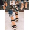 Elegant Summer Hemp Ladies Peep Toe Rope Wedge Sandals With Buckle Ankle Strap